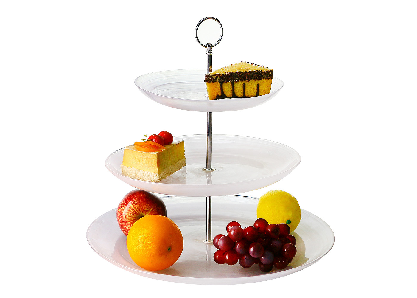Quality Bar 3 Tier Smoky White Glass Cake Plates , Strong Stem 8.6'11.4'',15' Inch Glass Cake Stand for sale