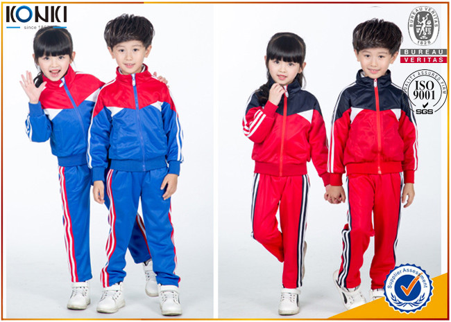 New school uniform design blue and red color 100% polyester custom school
