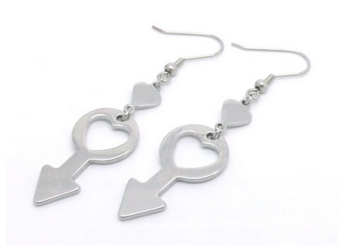 Quality Girls Stainless Steel Heart Earrings , Cute Key Charms Steel Hoop Earrings for sale