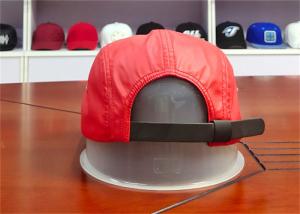 Quality Red Camper Flat Brim Leather Fabric Cap 5 Panels for sale