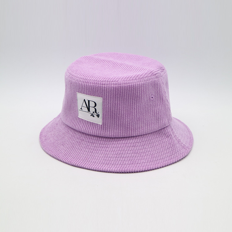 Quality Purple Fisherman Bucket Hat Woven Patch 100% Corduroy Women'S Cap for sale