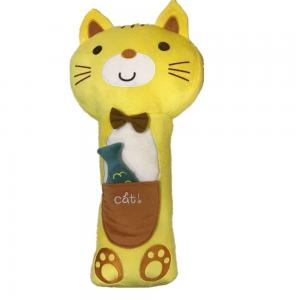 China Cute Yellow Plush Cat W/ Fish in Pocket Cushion Car Pillow Toy for Stress Relief on sale
