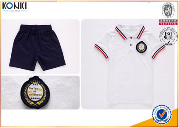 Custom school uniform polo t shirts with stripe collar and cuff for boys and girls