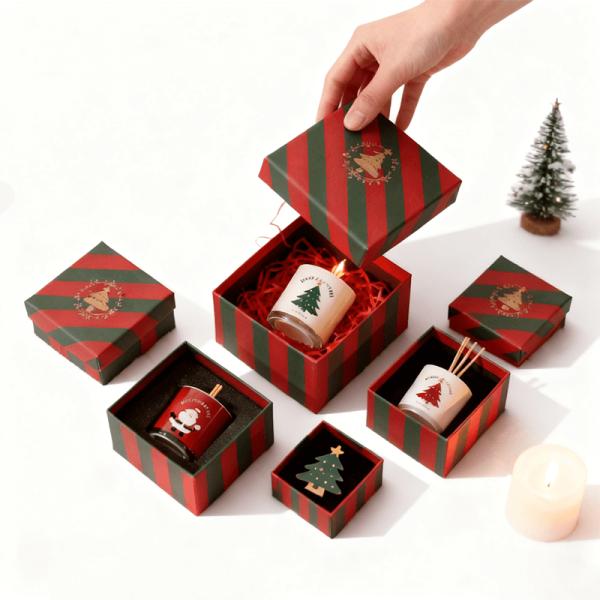Factory Wholesale Custom Colorful Cardboard Christmas Paper Box Lid and Base Candle Boxes with Stamping