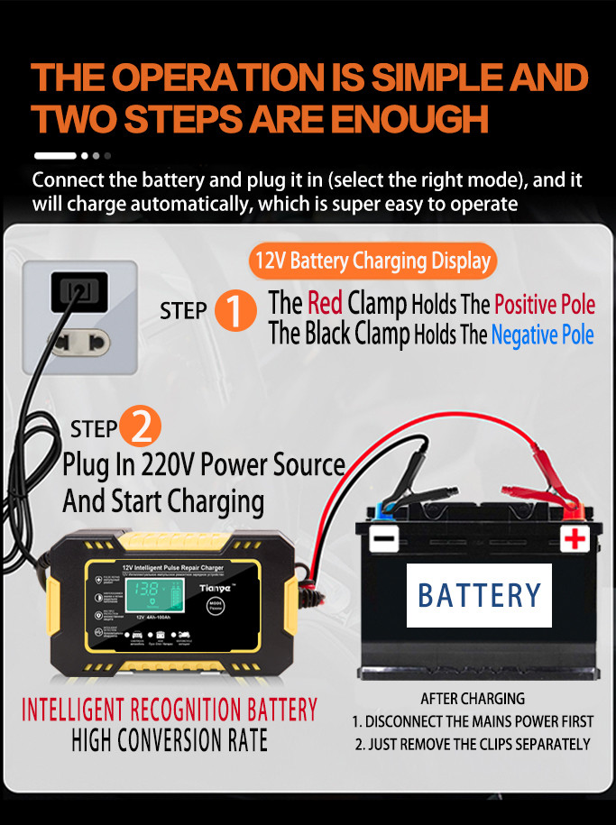Portable Intelligent Pulse Repair Battery Charger 6A 12V