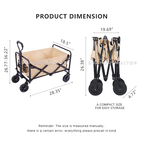 5" PVC Wheels No Brake Folding Wagon Cart Removable Camping Fold Up Wagon