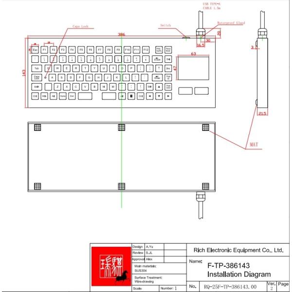 Stainless Steel Industrial Keyboard With Touch Pad IP67 Signal Isolation Barrier