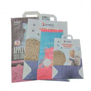 China 5kg 10kg Custom Printed Paper Bag With Handle Empty Tofu Cat Litter Bag on sale