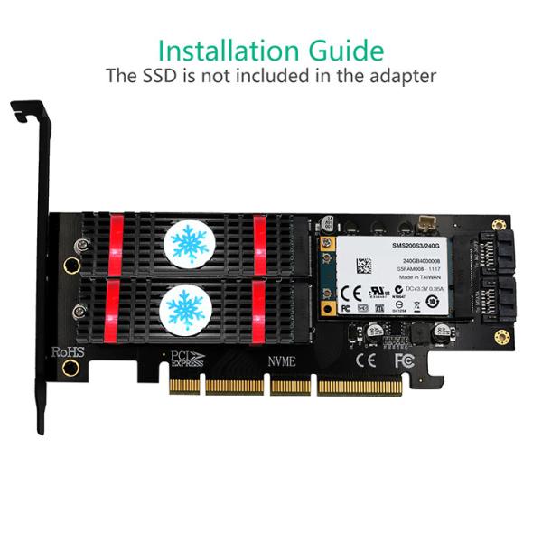 3 In 1 Msata And M.2 NGFF NVME SATA SSD To PCI-E 4X And SATA3 Adapter With Heatsink
