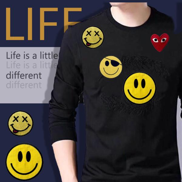 Washable Smiley Face Custom Embroider Patch For Cartoon Hooide Child