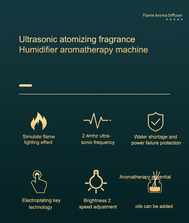 2023 Hot Selling Aroma Diffuser 180ml 3D Fire Humidifier Ultrasonic Fragrance Flame Humidifier