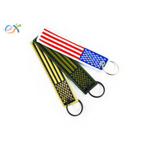 Polyester Custom Embroidered Keychain Rectangle Shape With Merrow Border