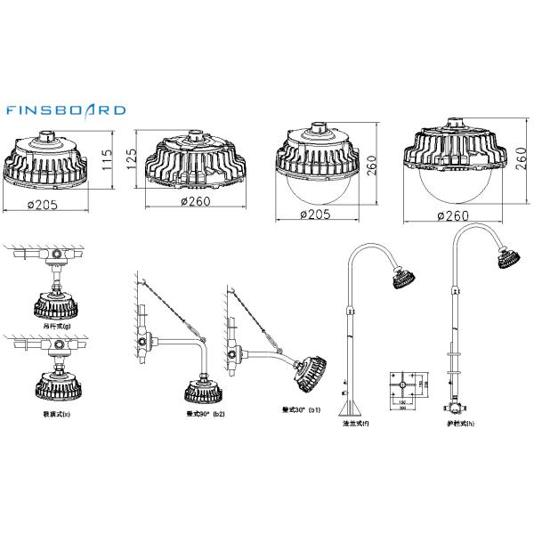 WF2 IP66 Waterproof Convex Glass Shade Explosion-Proof LED Light