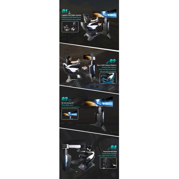 1100W VR Flight Simulators 3 Axis Dynamic Platform 360 Rotate Chair With Joystick Stick Game