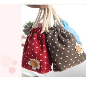 Quality Promotional  lint Polka Dot Mini  Handbag Drawstring Bag folding   pouch  pocket  custom size and color  for  Shopping Gift for sale