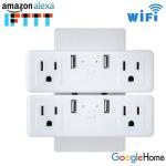 US Smart Double Plug With 2 USB Control Two Socket Invidually