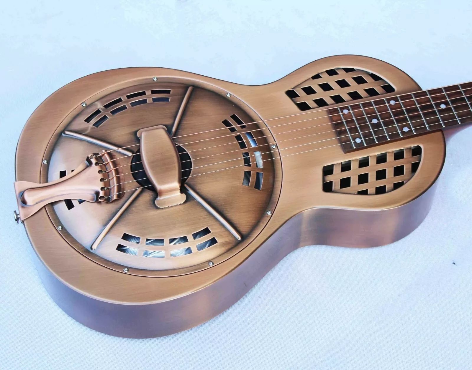 Custom Copper Finish Vintage Golden Brass Electric Parlor Resonator Guitar