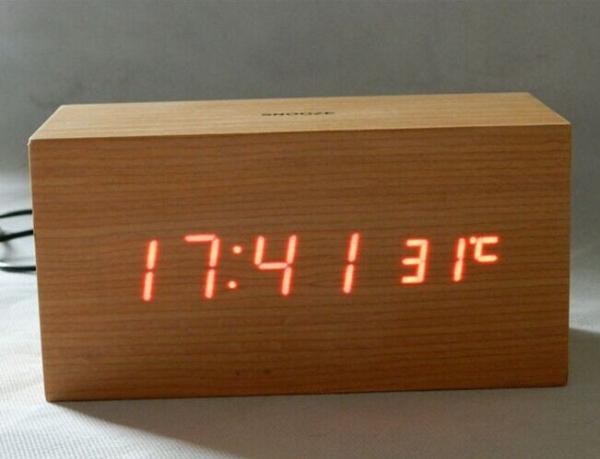Buy LED wood clock with voice control, touch function and snooze at wholesale prices