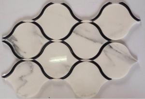 China Black Marble Stone And Glass Mosaic Tiles Sheets , Glass Mosaic Kitchen Tiles Floor Pattern on sale
