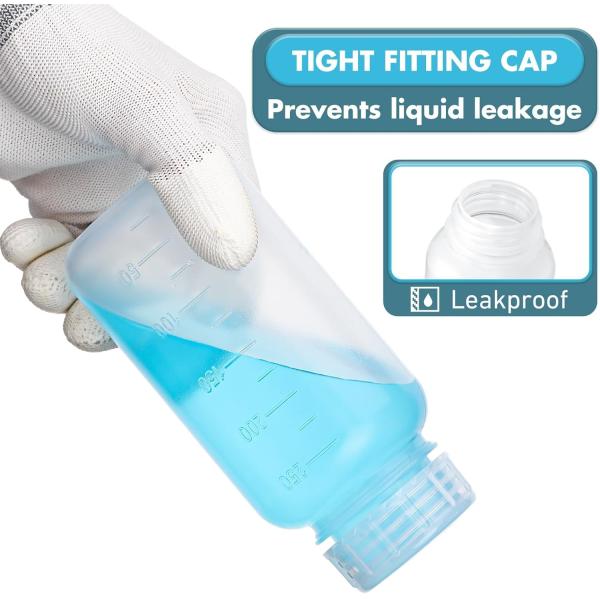 Laboratory Polypropylene Wide Mouth Reagent Bottle with Graduated Scale, Reusable Plastic Bottles with Caps