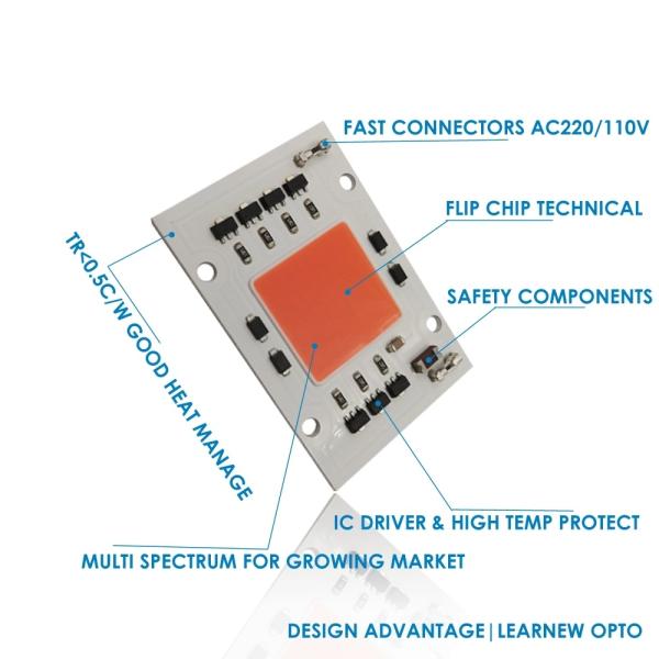 50W 380-780NM DRIVER ON BOARD And CHIP ON BOARD LED GROW LIGHT COB