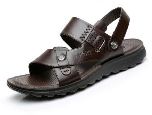 Quality Rubber Bottom Hole Flat Leather Sandals Roman Casual Handcrafted Leather Sandals for sale