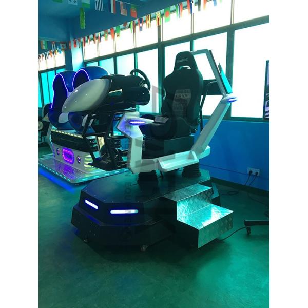 White Racing Car Simulator With Motion Chair Platform Virtual Reality Video Game Machine