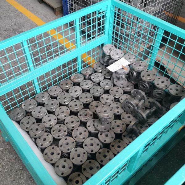 Steel pallet box in industrial setting