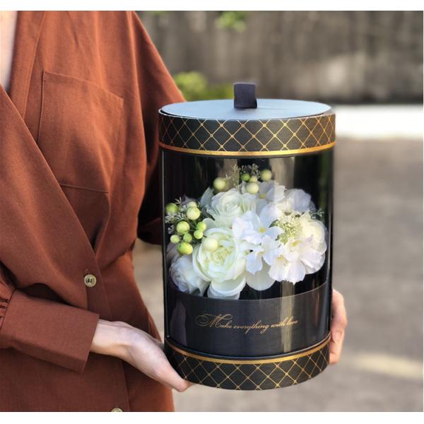 Custom Luxury Clear Window Transparent Paper Round Cylinder Shape Wedding Flower Boxes