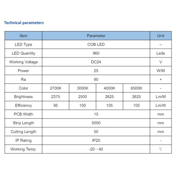 960 Leds Per Meter Cob Flexible IP20/DC24V 25W Lighting For Sinage 15mm ADS-YCOB-960W-24