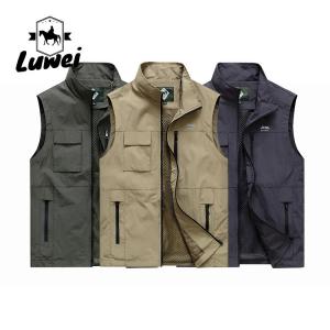 Quality Casual Stand Collar Sleeveless Blank Wear Outdoor Utility Hunting Knitted Plus Size Waistcoat Mens Gym Mesh Vest for sale
