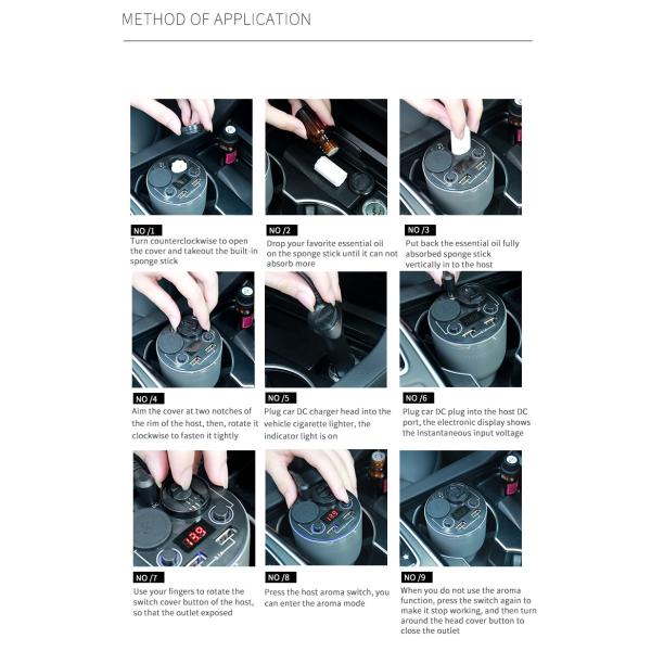 Dual USB Sockets ABS PC 5V 3.1A Car Charger Aroma Diffuser