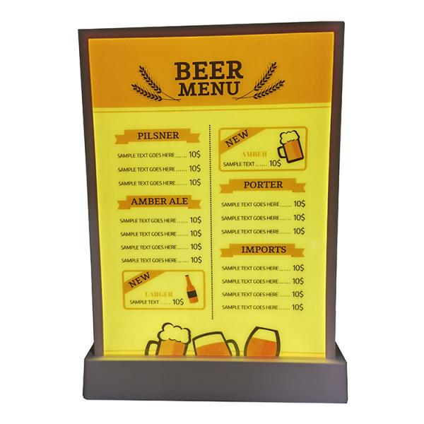 A4 Size LED Menu Stand Countertop Acrylic Holder Display With 7 Colors