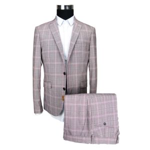 Quality Male Custom Tailored Suits 2 Piece Light Grey Check Autumn Spring for sale