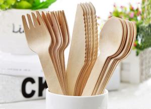 China Disposable wood Cutlery cheap individually packing tableware set 160mm Spoon fork Knife on sale