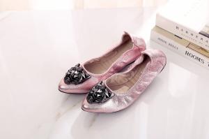 China Factory direct made ladies shoes designer shoes pink brand name shoes pointed shoes goatskin foldable flat shoes BS-11 on sale
