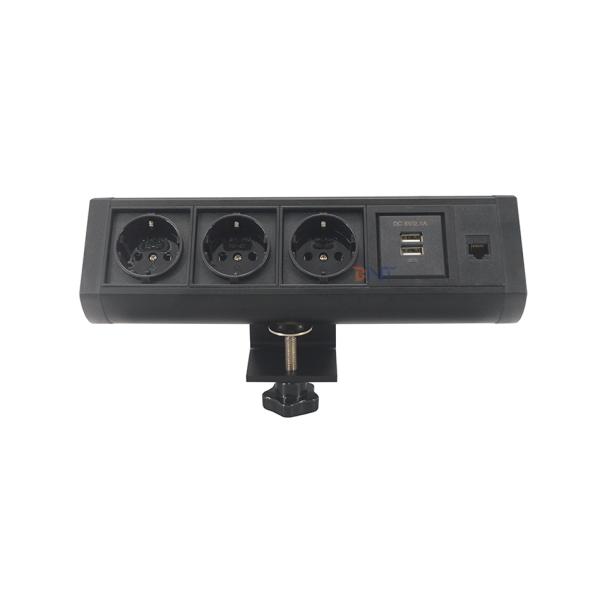 Hotel office full black mount on desk aluminum EU power and usb charger socket