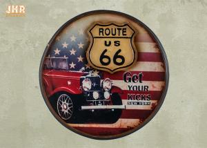 Quality Route US 66 Wooden Wall Plaques Round Wood Wall Hanging Signs Antique Pub Sign for sale