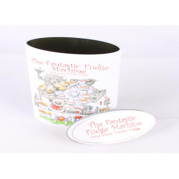Custom Artwork CMYK Printed and Embossed Oval Candy Packaging Tin Box Container