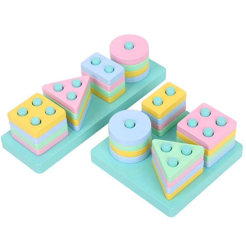 Puzzle Wooden Stacking Blocks Baby Shape Sorting Developmental Tumble Tower