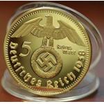 China German Gold Plated 1938 Iron Cross 5 Reichsmark Coin for sale