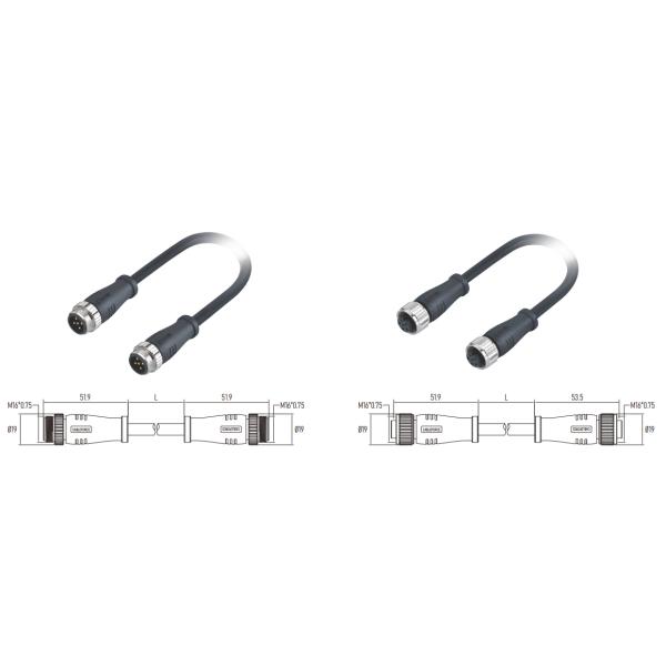 Male To Male M16 Circular Connector 3 Pin A Code 2m Unshielded Connecting Cable