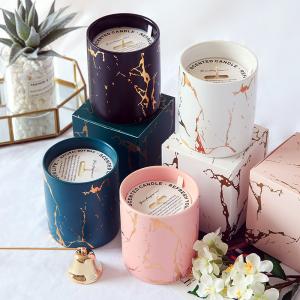 China Customizable Logo Ceramic Candle Vessels , Porcelain Empty Candle Jars For Christmas on sale