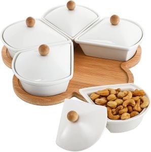 China Circular Sector Shape Ceramic Divided Plate Tray For Appetizer Chips on sale