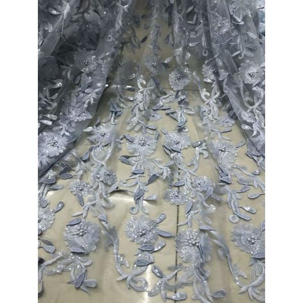 3D Flower Embroidered Sequin Tulle Beaded Lace Fabric For Wedding Dress Mesh