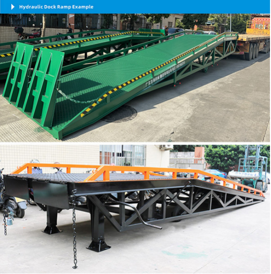 Close-up view of hydraulic dock ramp showing anti-slip diamond surface