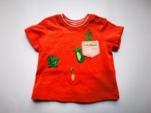 China Cuffed Short Sleeves Red T Shirt For Baby Girl Cute Plant Patch on sale