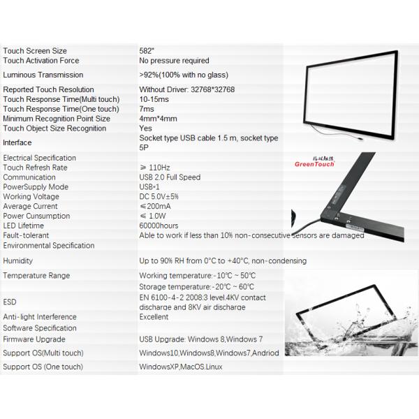 82 Inch Multi Points Ir Touch Overlay Frame For TV , CE / FCC / ROHS Certification