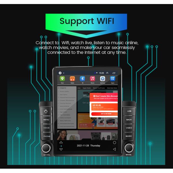 Uniersal Car Model 9.7 inch 2 din Double Din Android 12 Car DVD Player with GPS and Bluetooth