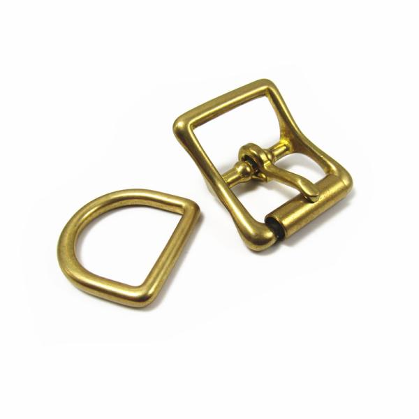 25mm High Quality Solid Brass Adjustable Slide Roller Buckle With D ring Sets For Pet Collar